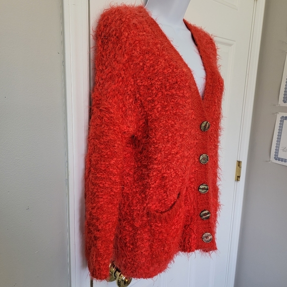 MOTH Anthropologie Red Cardigan Eyelash Sweater Buttons Pockets Soft Size XS - Picture 2 of 11